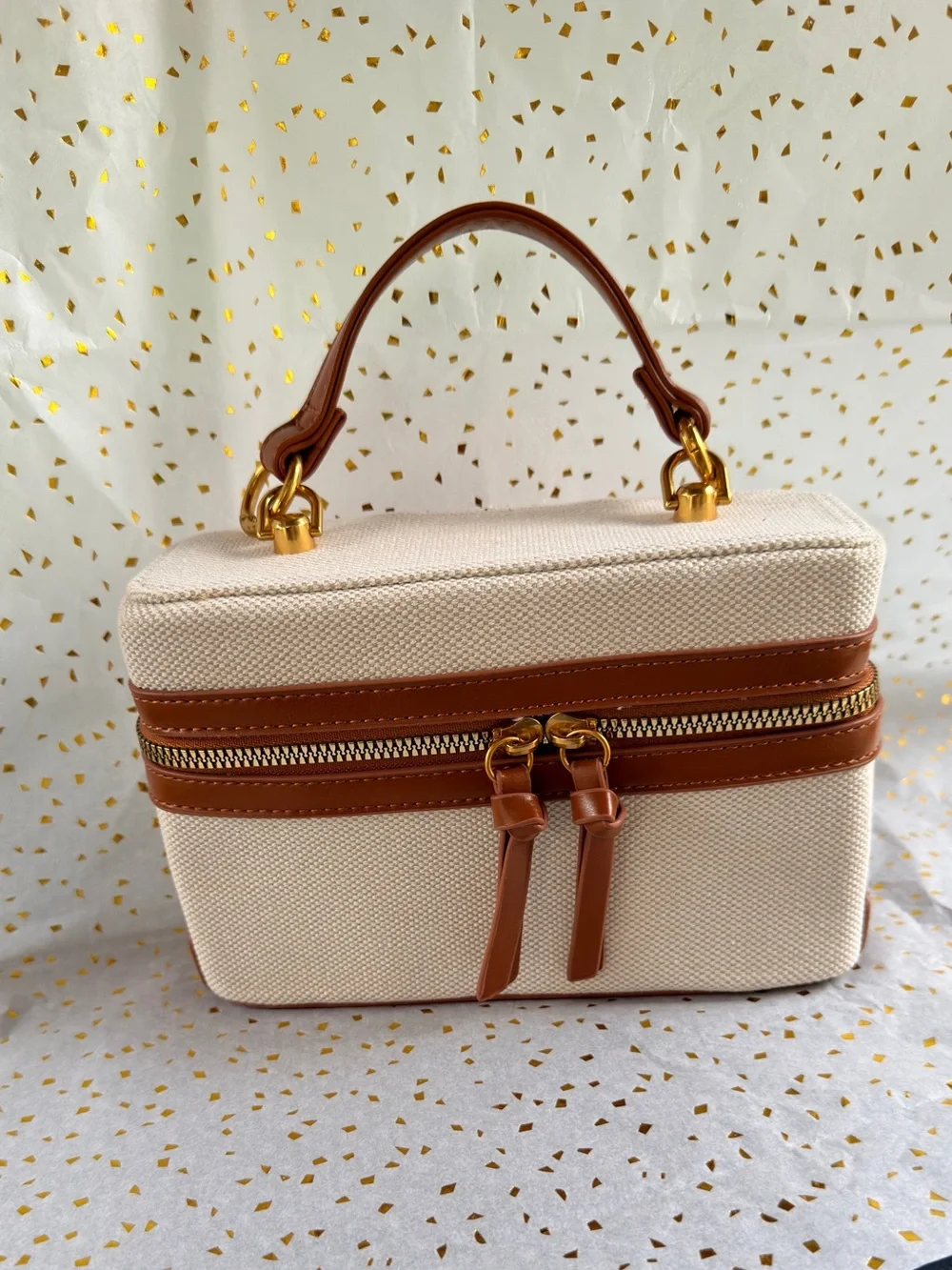 Canvas & Faux Leather Top Handle Handbag | Old Money Style
